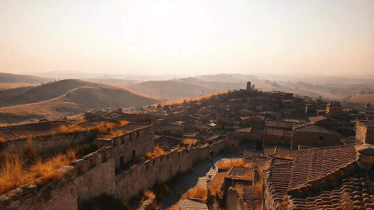 Un paisaje medieval, tranquilo y extenso