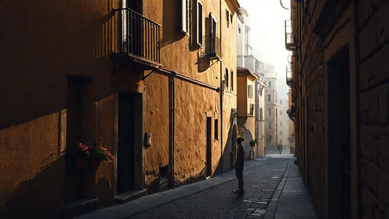 Pueblo antiguo, tranquilo y con luz suave