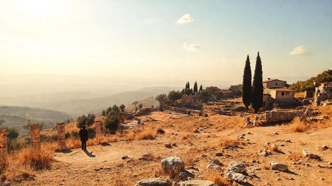 Ruinas antiguas bajo un cielo vasto