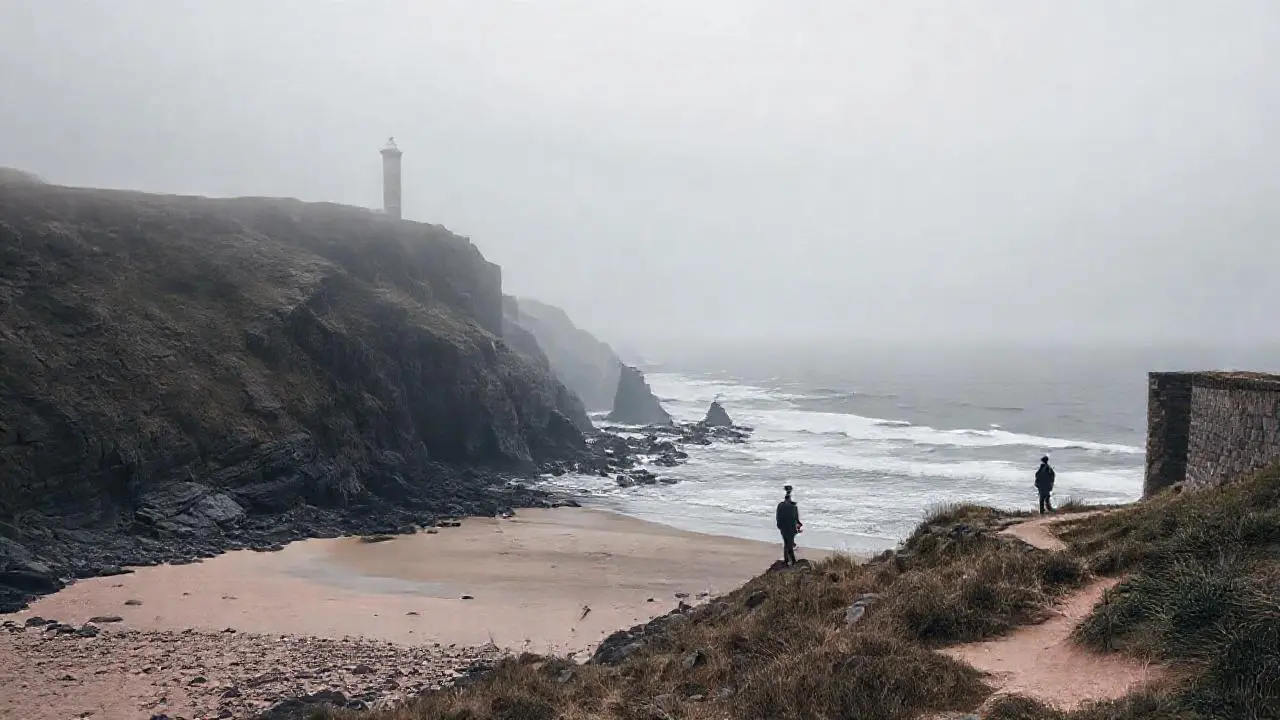 Paisaje costero sombrío, vasto y solitario
