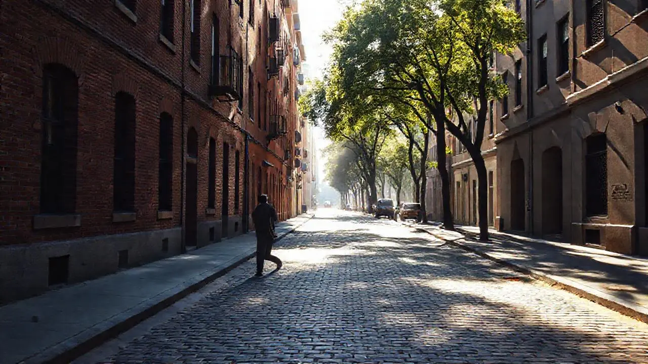 Calle urbana tranquila, con luz suave