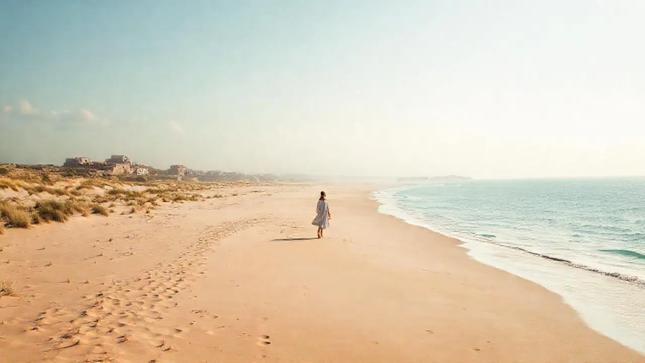 Tranquila playa, luz suave y serenidad