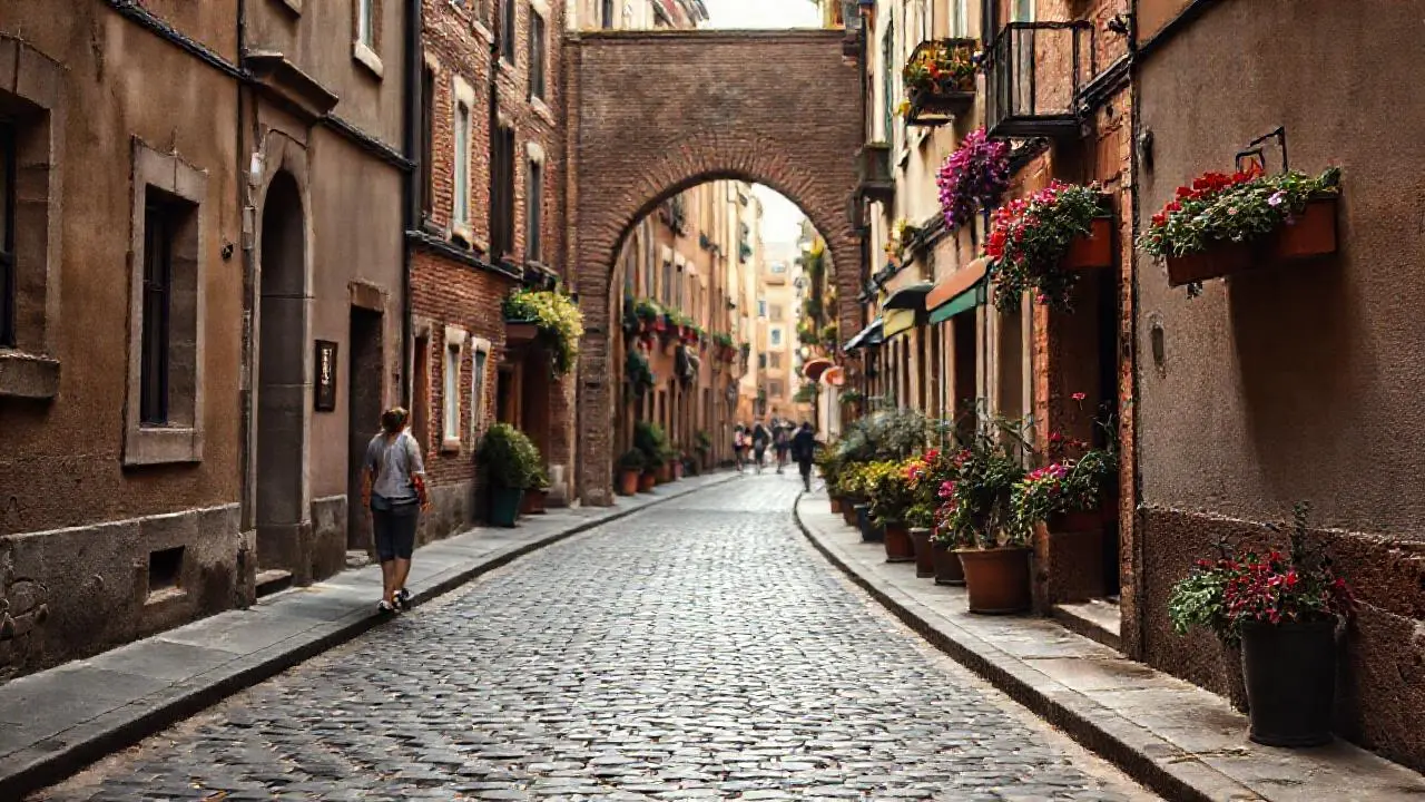Calle antigua, luminosa y acogedora