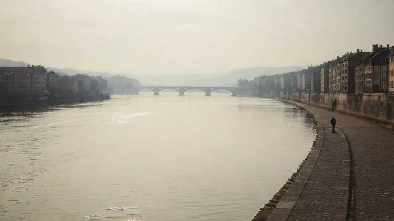 Paisaje sereno y atmosférico, un río fluye