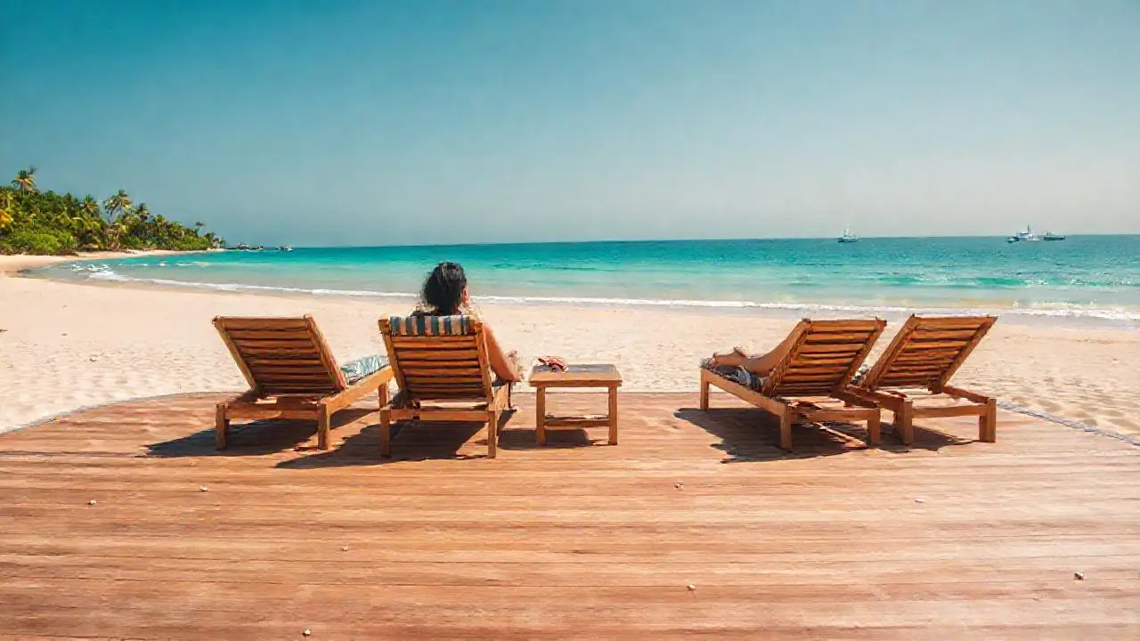 Playa paradisíaca, relajación y luz cálida