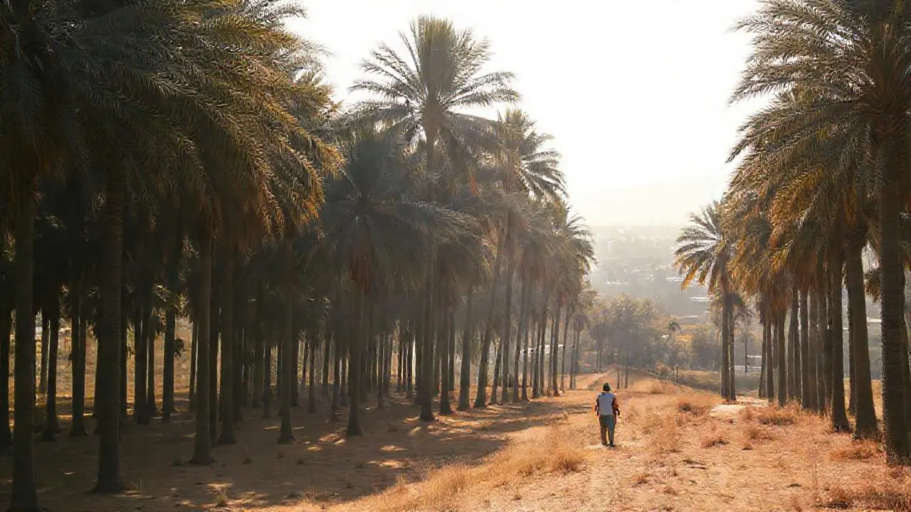 Palmeras bajo un cielo cálido y abierto