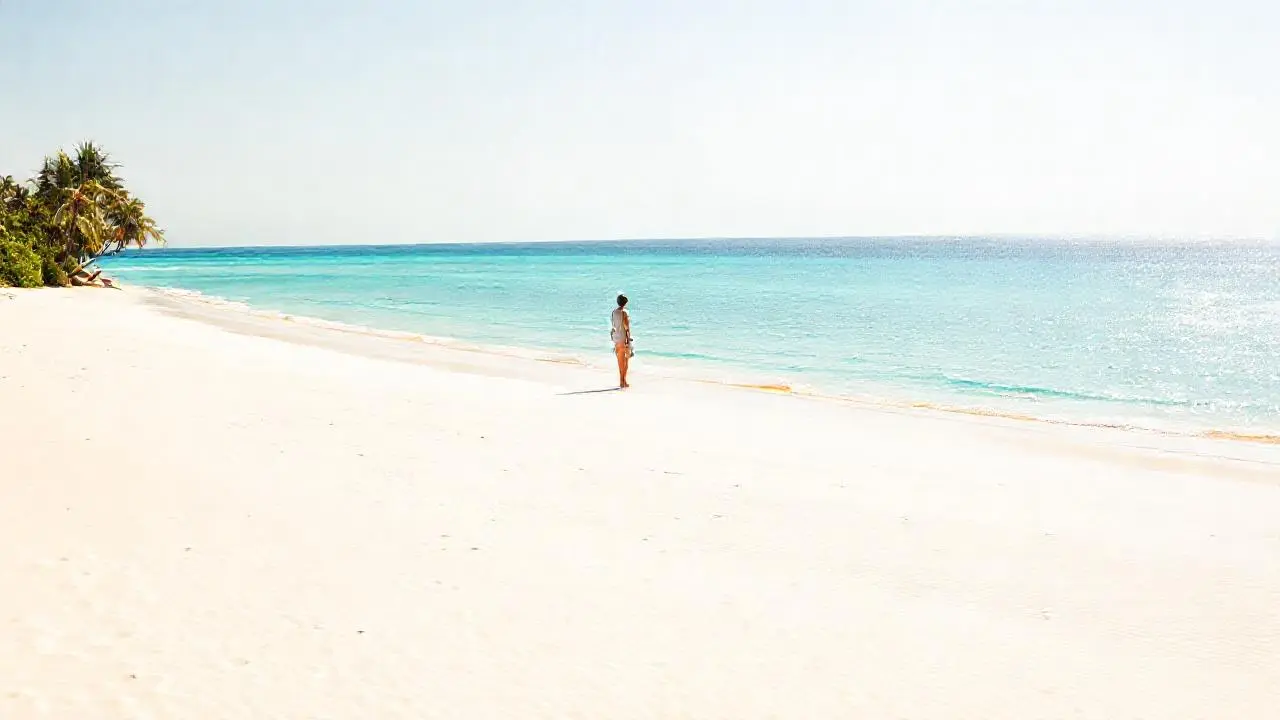 Playa tranquila, luz cálida y espacio infinito