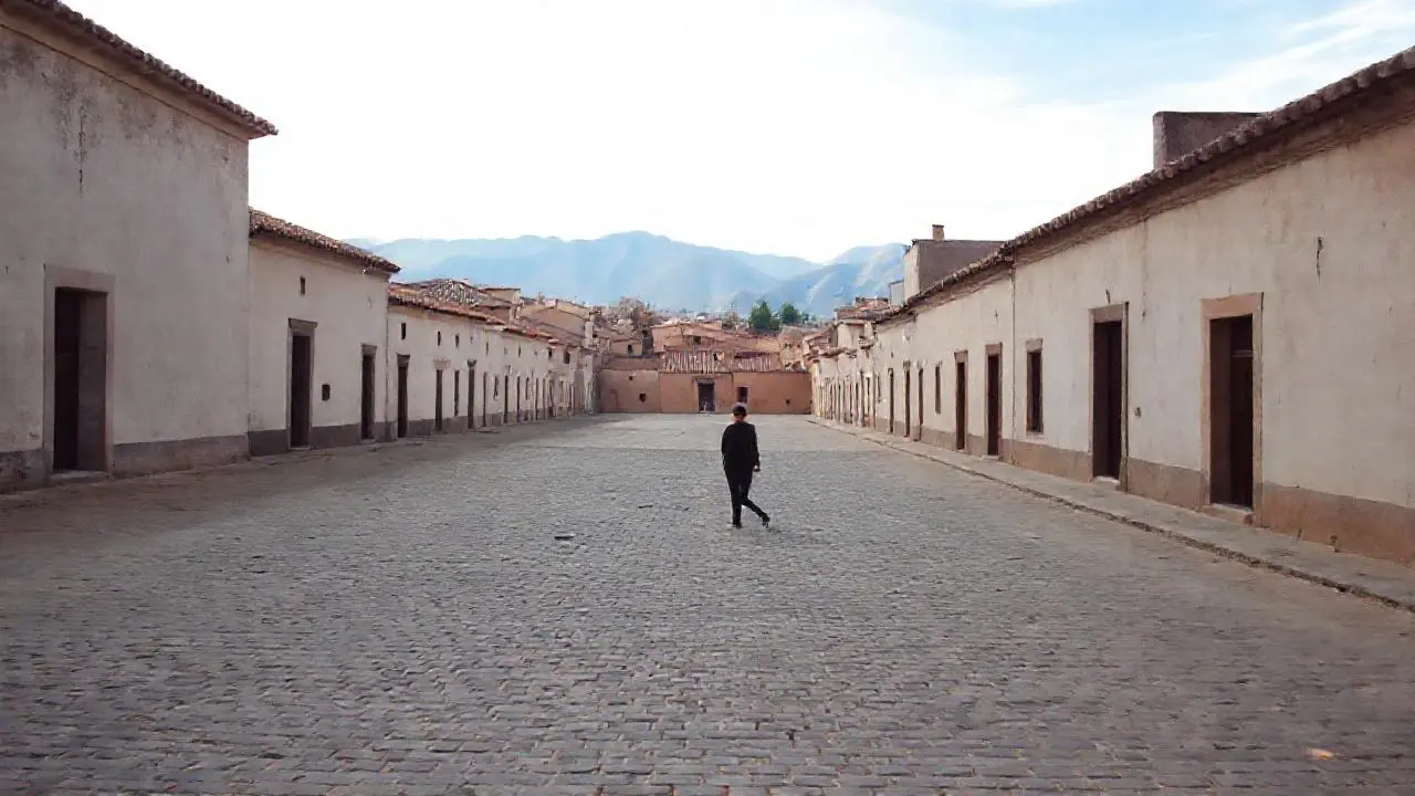 Pueblo antiguo, tranquilo y ligeramente brumoso