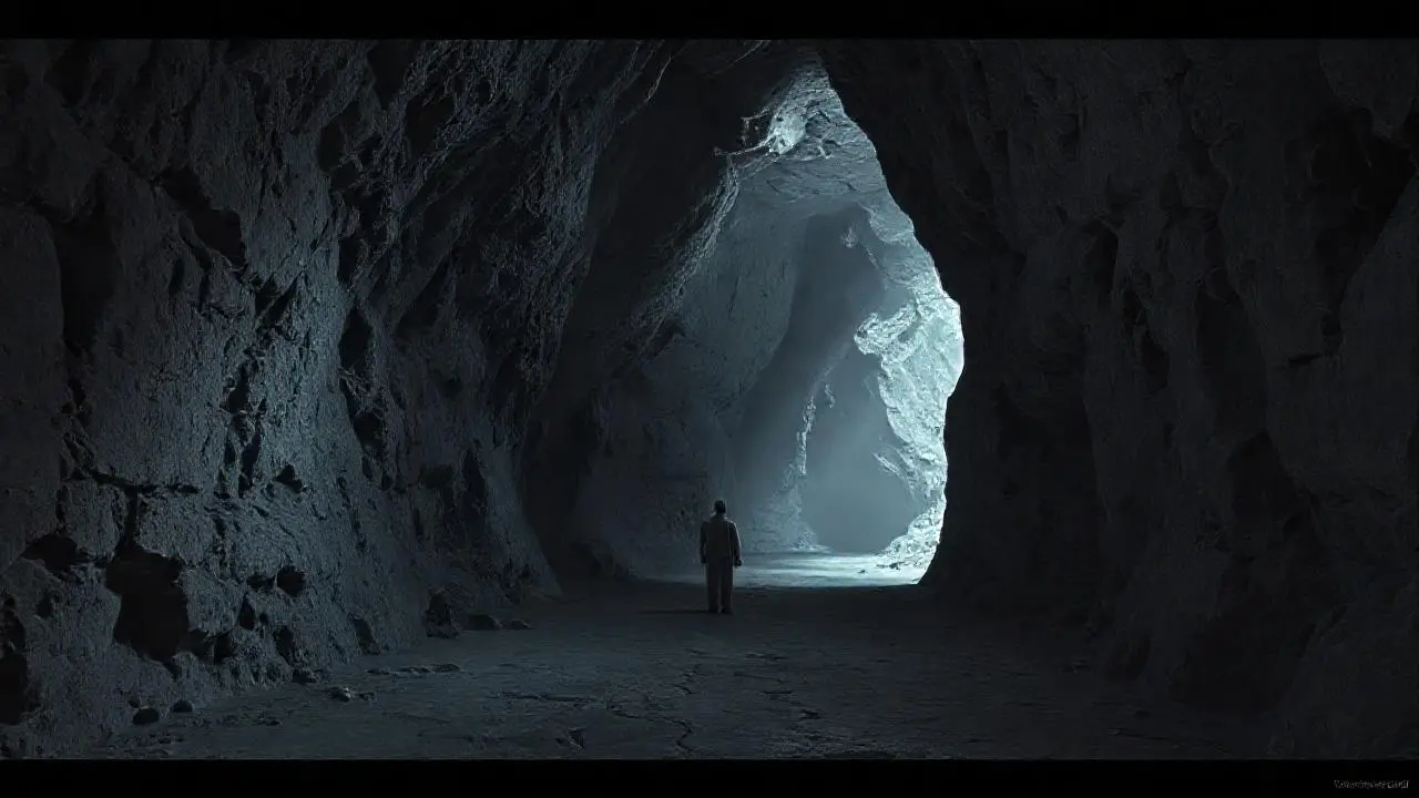 Una figura solitaria en una caverna vasta