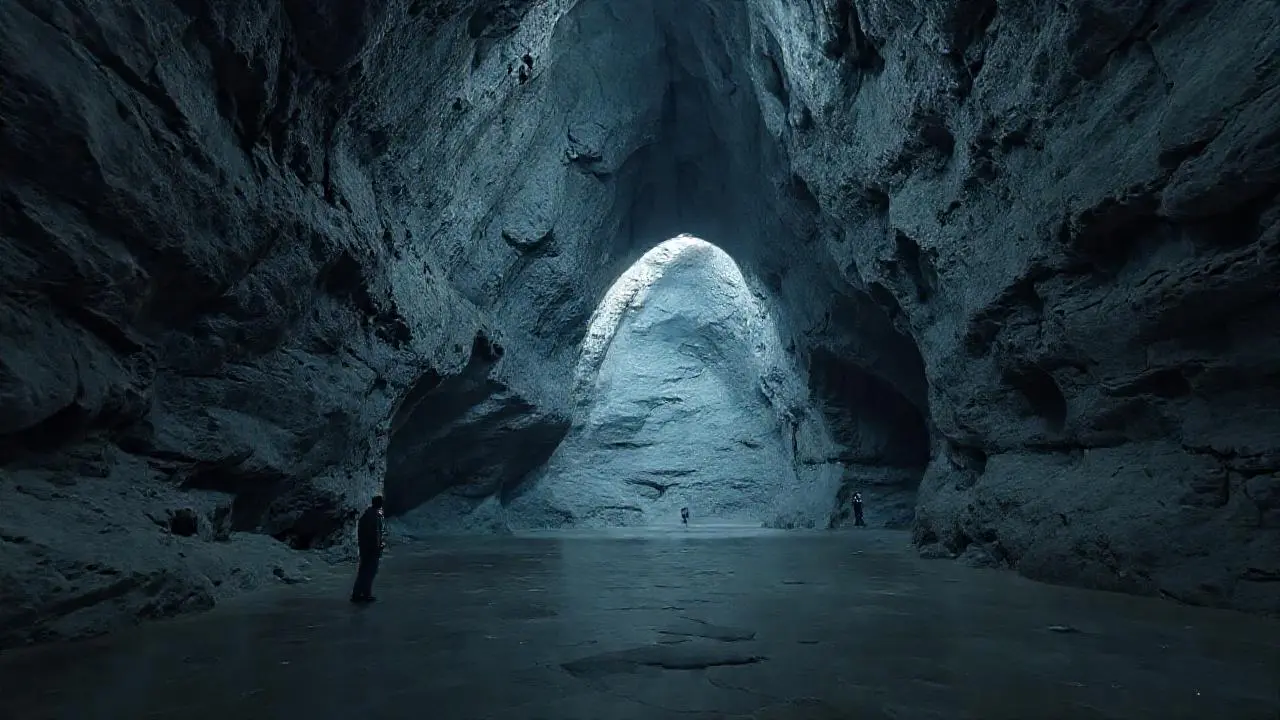 Espaciosa caverna con sombras y quietud