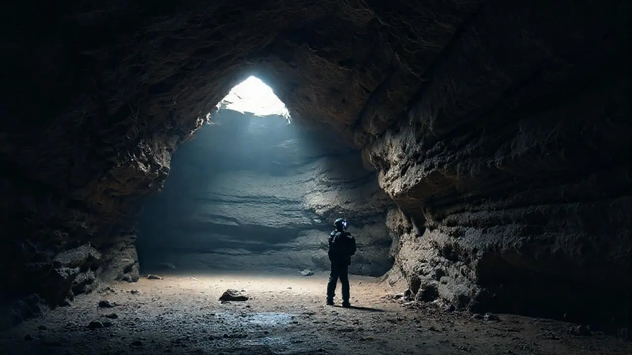 Cueva oscura, vasta, húmeda y silenciosa