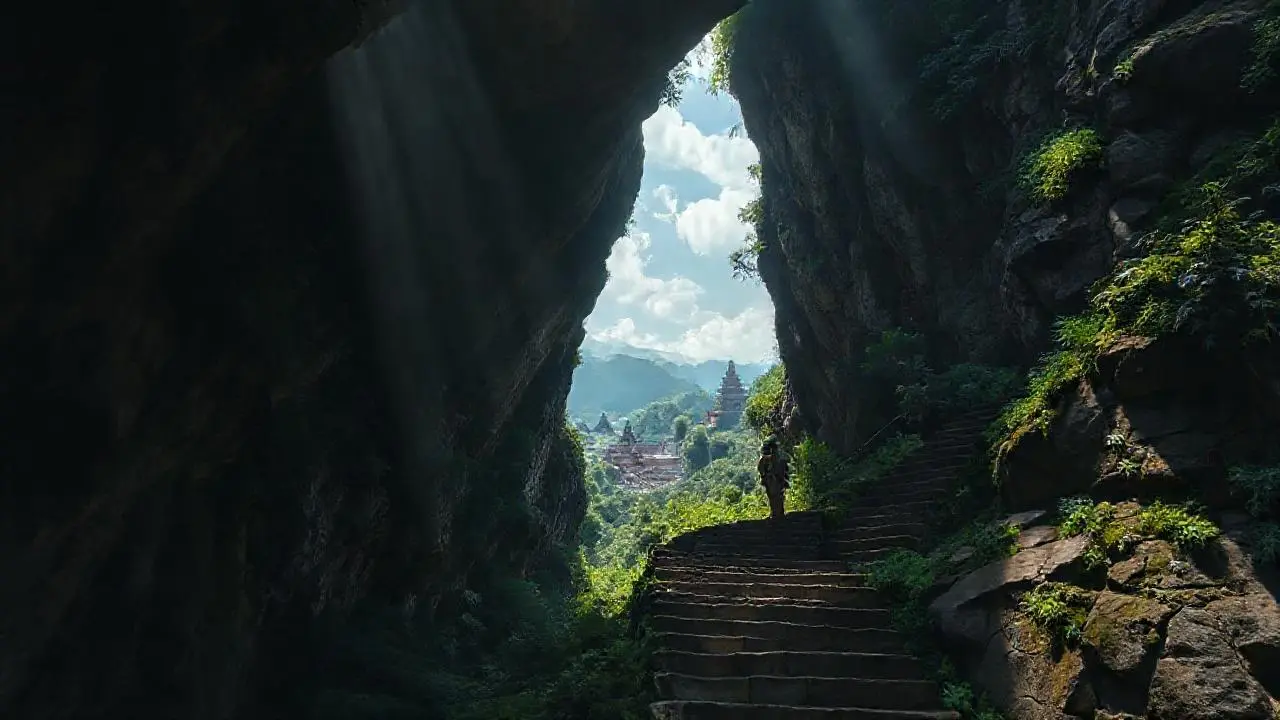 Escalera ancestral se eleva en selva húmeda