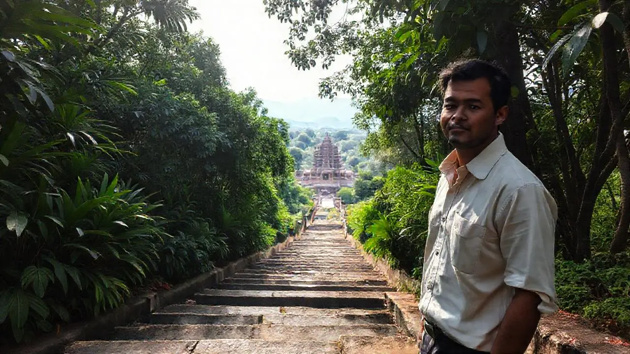 Tranquilidad tropical, templos lejanos y luz suave