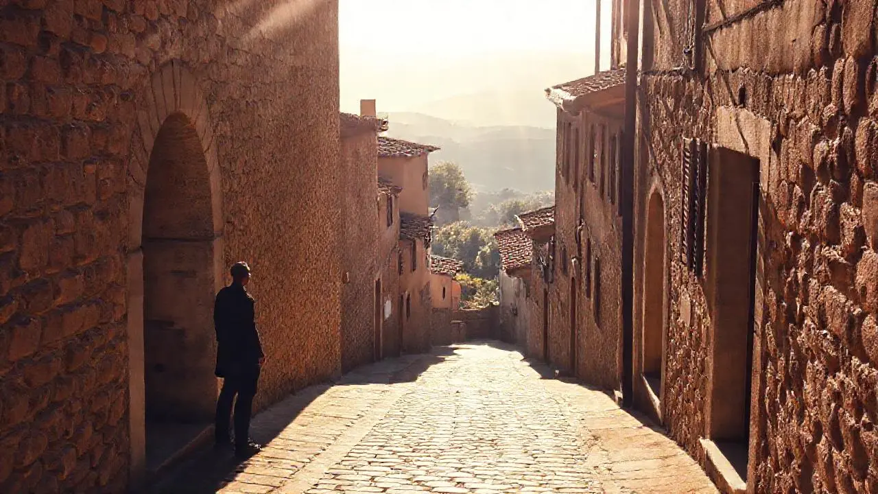 Paz rural en piedra y luz tenue