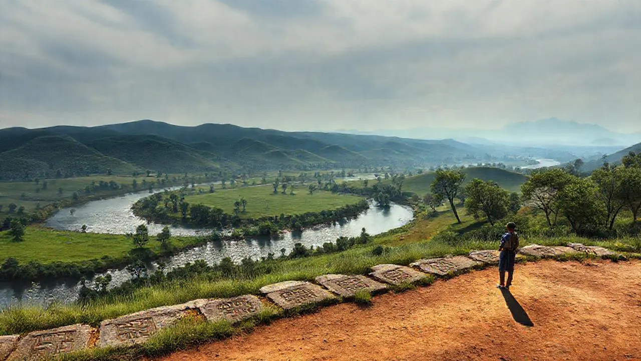 Paisaje amplio, sereno y con figuras humanas