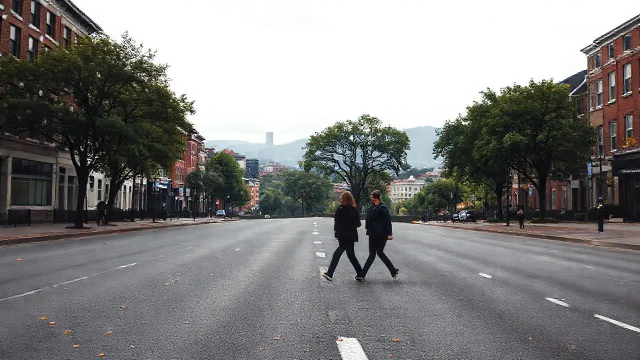 Ciudad tranquila, ambiente brumoso y urbano