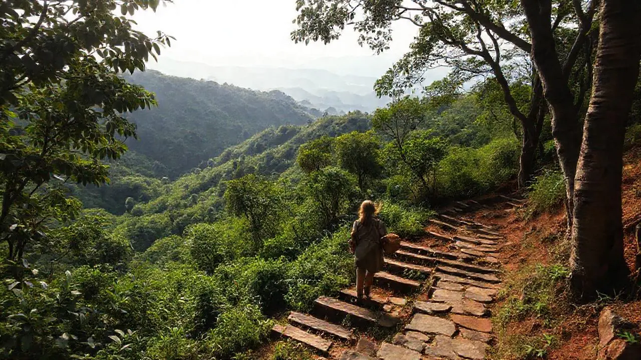 Paisaje natural, sereno y ligeramente brumoso