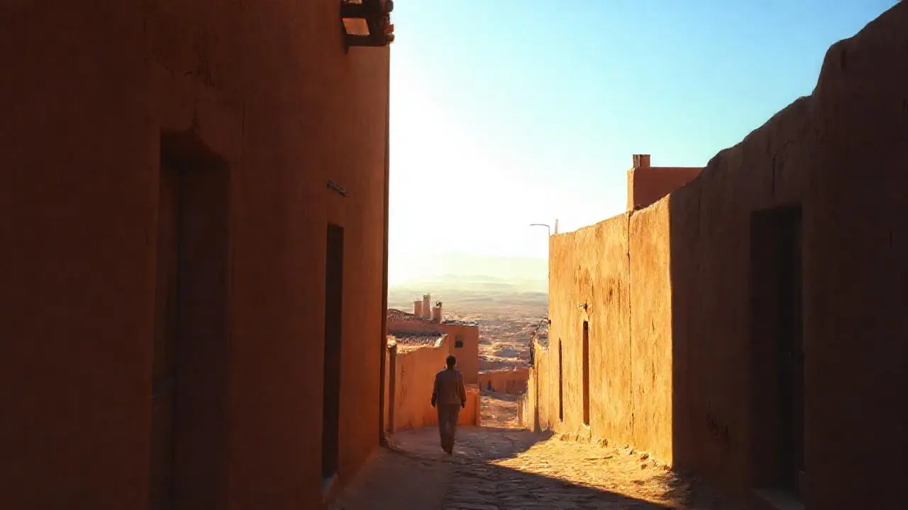 Pueblo antiguo, tranquilo y soleado
