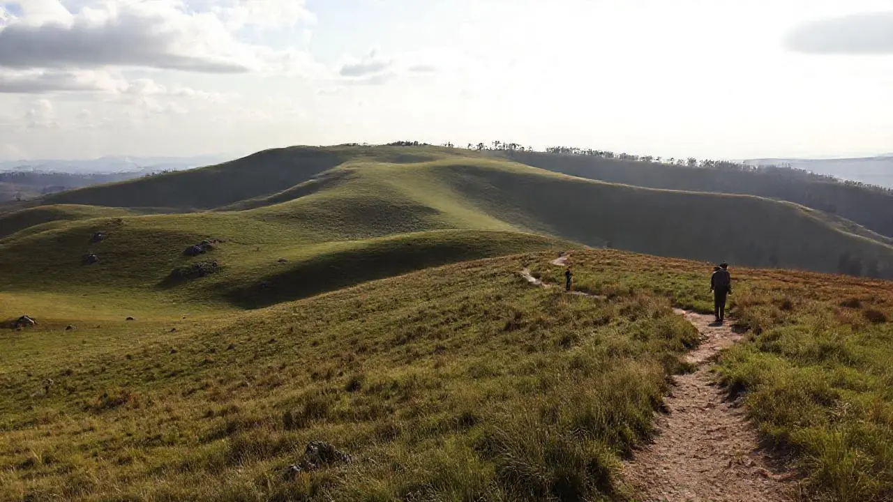 Paisaje sereno y vasto, un caminante solitario