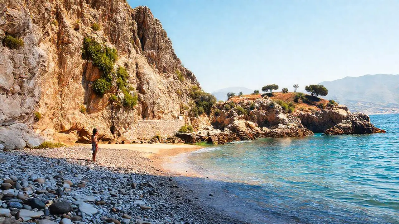 Costa serena, luz cálida, paz natural