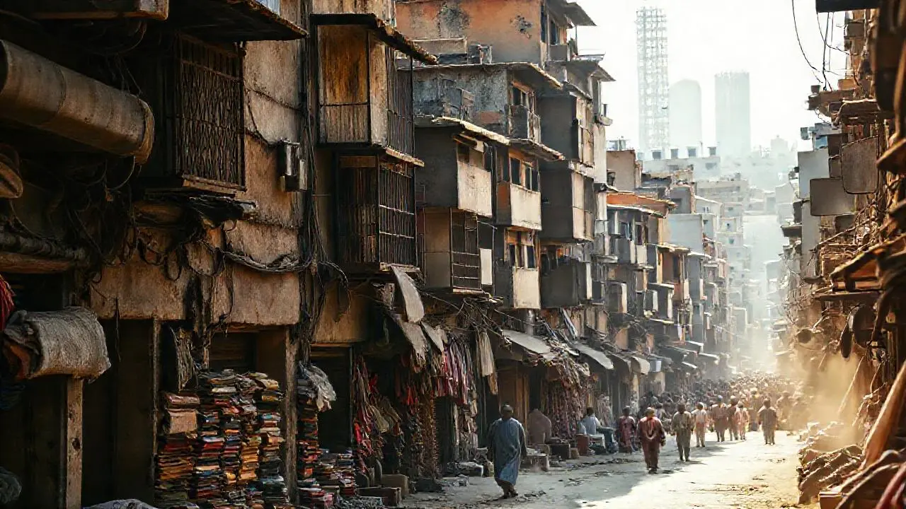Calle antigua, vibrante y densa vida urbana
