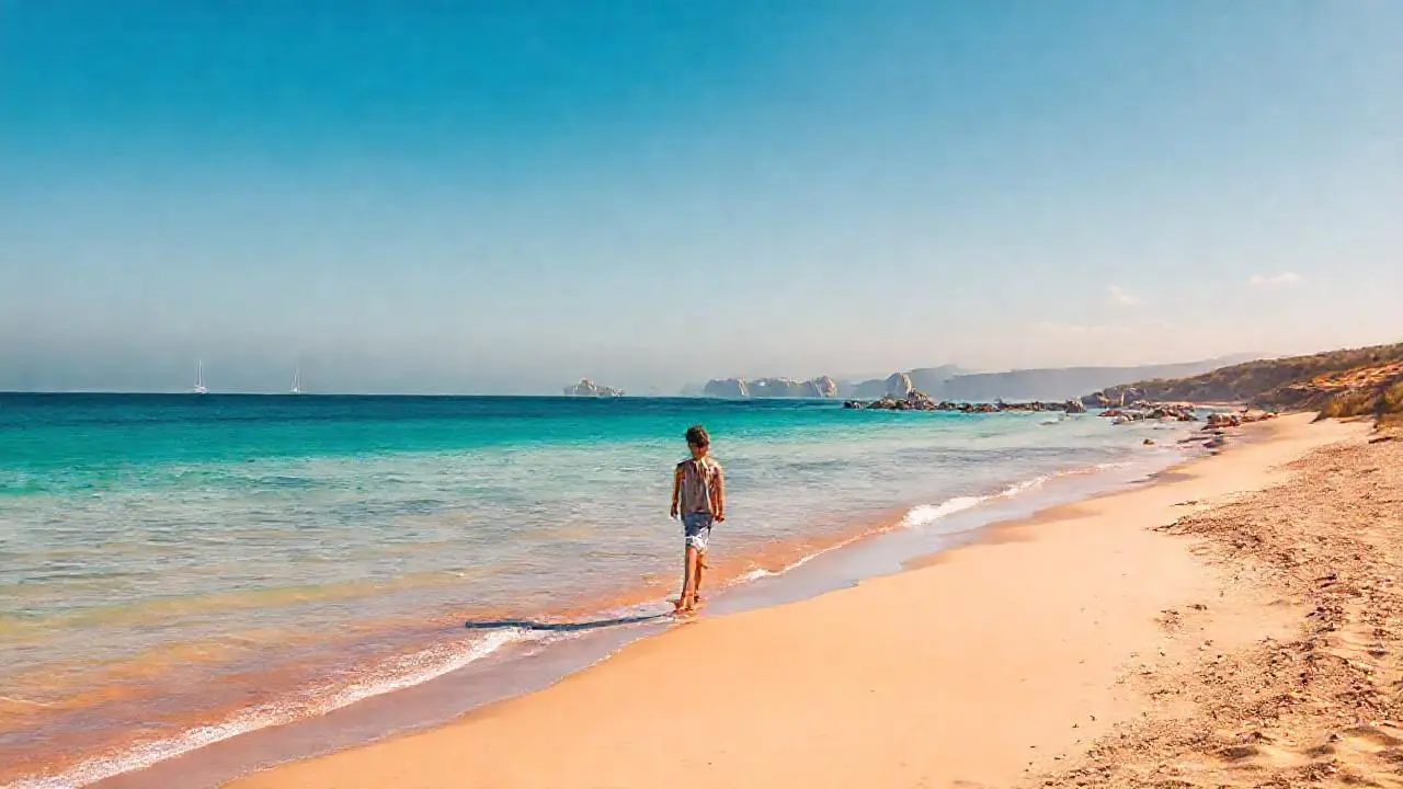 Playa serena, luz cálida y horizonte amplio