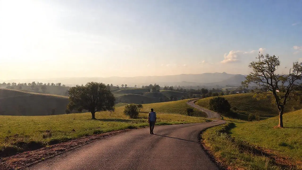 Paz rural bajo luz suave y distante