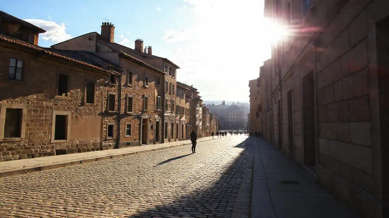 Calle antigua, luz suave y profundidad
