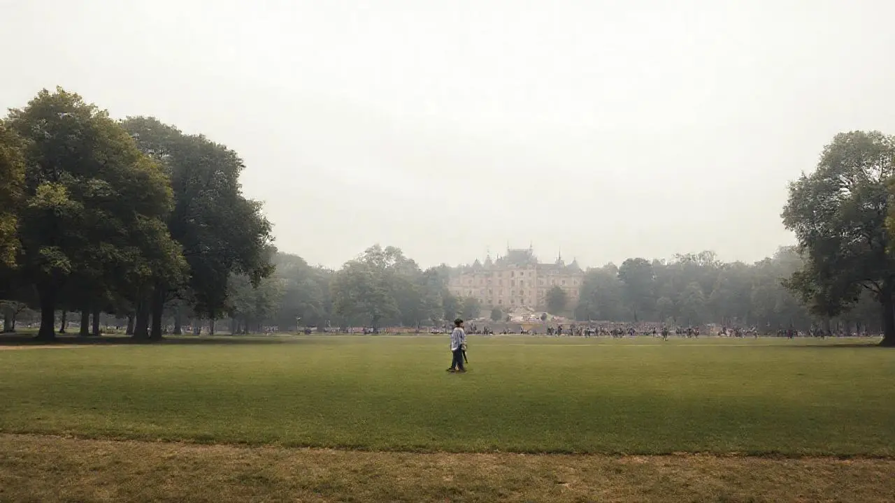Paisaje tranquilo, figura solitaria en la distancia