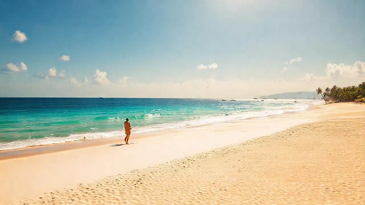 Playa tranquila, luz cálida y aire sereno