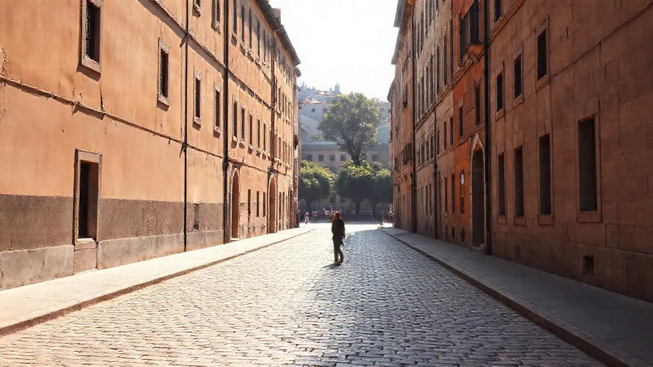 Calle antigua, tranquila y luminosa