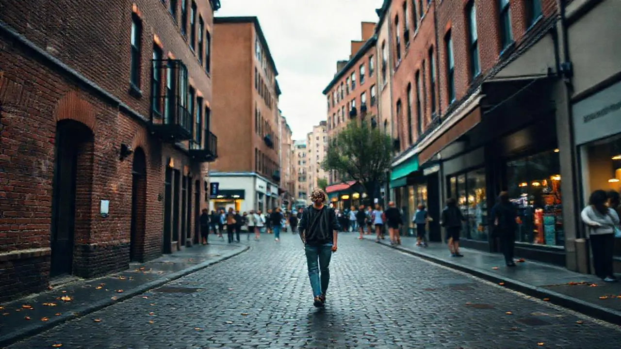 Calle urbana, ambiente cálido y cotidiano