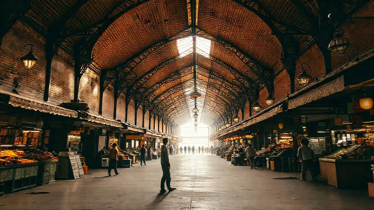 Mercado antiguo, atmósfera serena y profunda