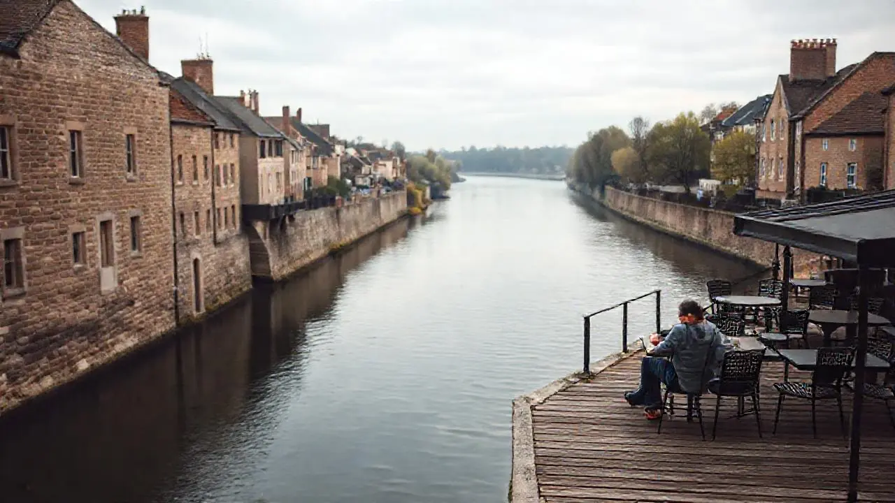 Escena tranquila y serena a la orilla del río