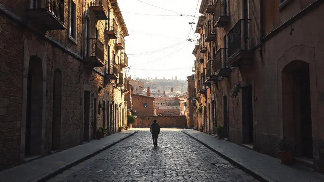 Calle antigua, realista y serena
