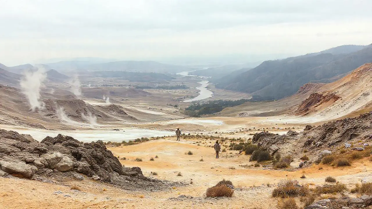 Paisaje geotérmico vasto y sereno
