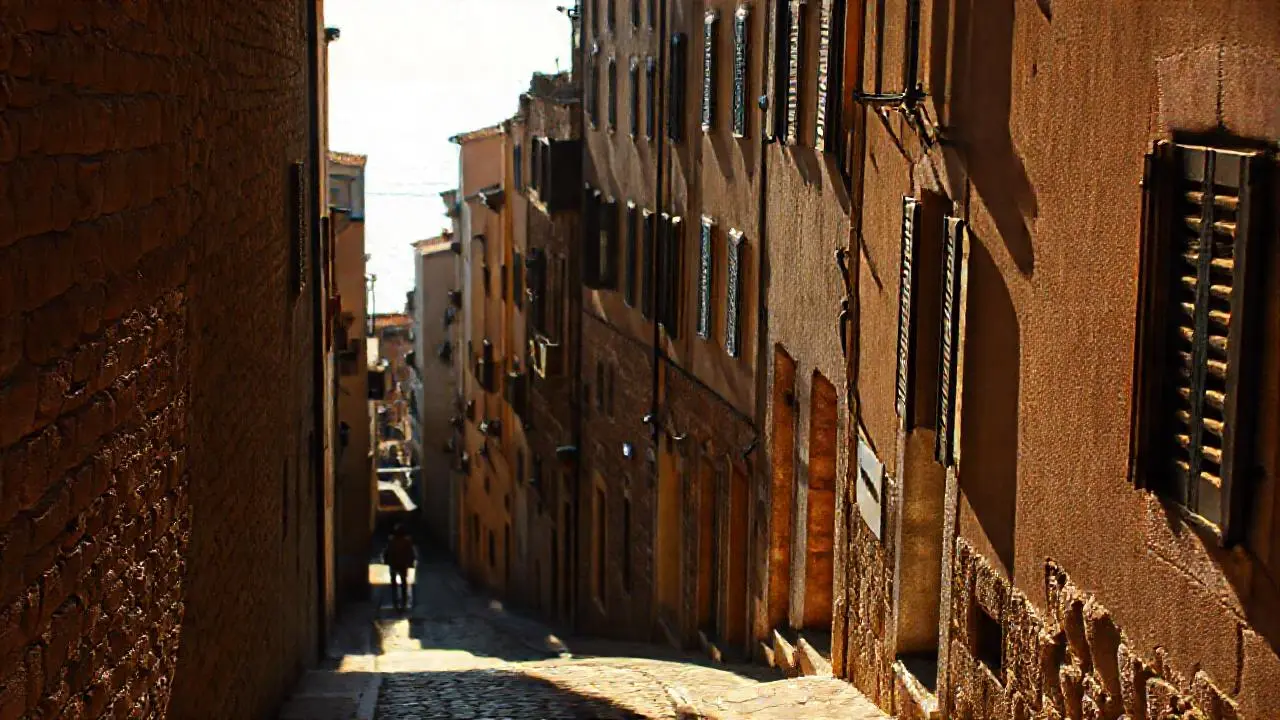 Ciudad costera, atmósfera suave y nostálgica