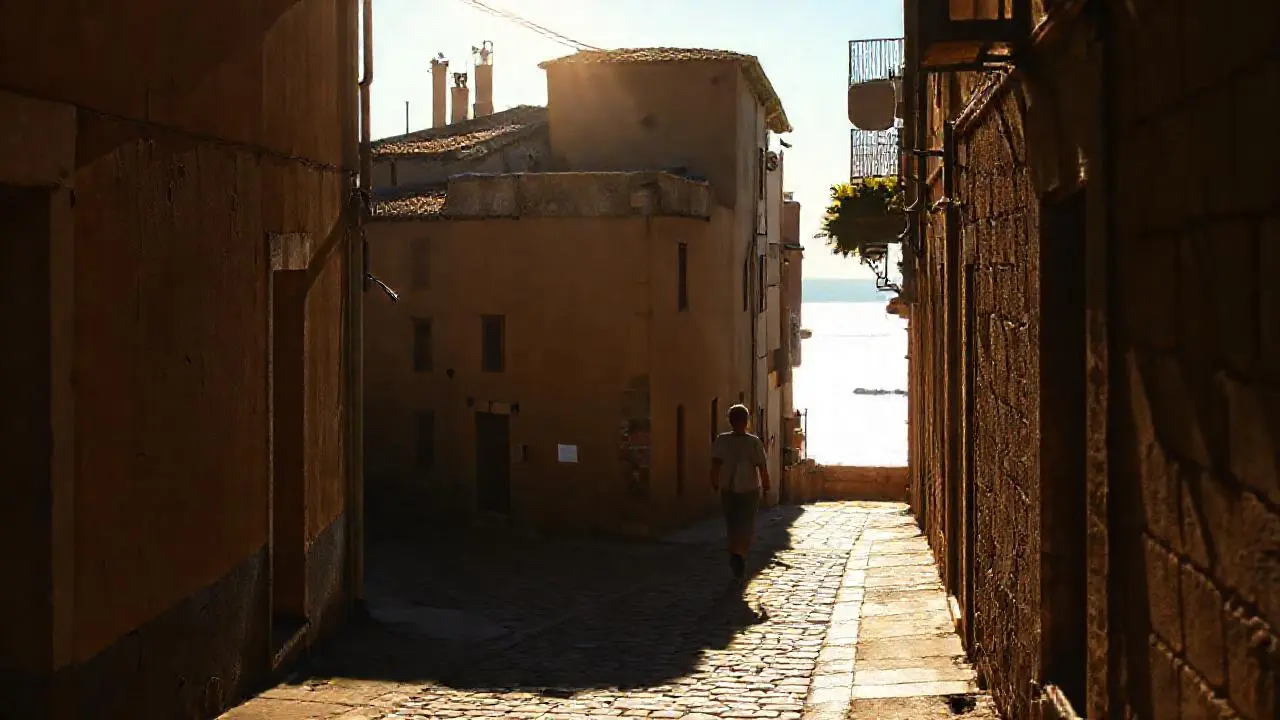 Calle antigua, luz suave y ambiente tranquilo