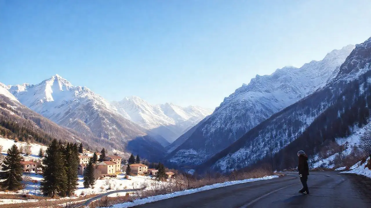 Paisaje montañoso invernal, sereno y vasto