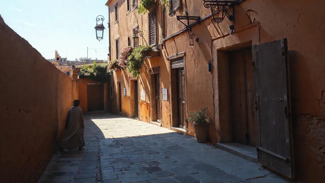 Calle antigua, cálida, y llena de texturas