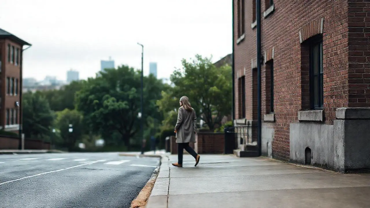 Escena urbana tranquila, ligeramente brumosa