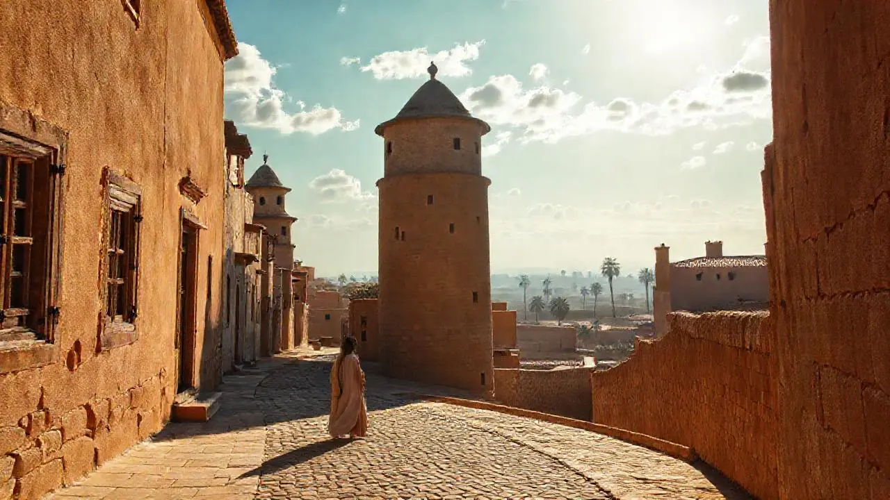 Pueblo antiguo, tranquilo y soleado