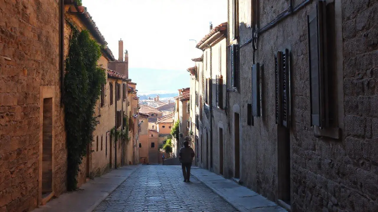 Pueblo antiguo, tranquilo y soleado
