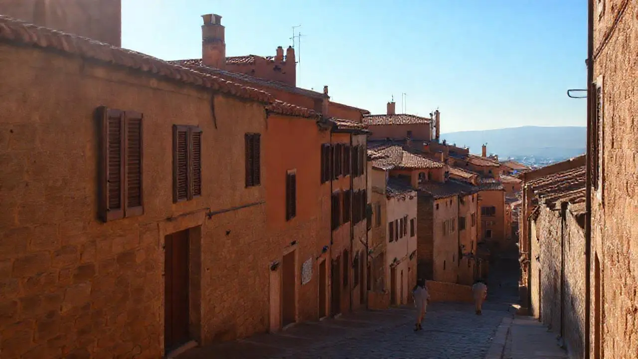 Pueblo antiguo, tranquilo y soleado