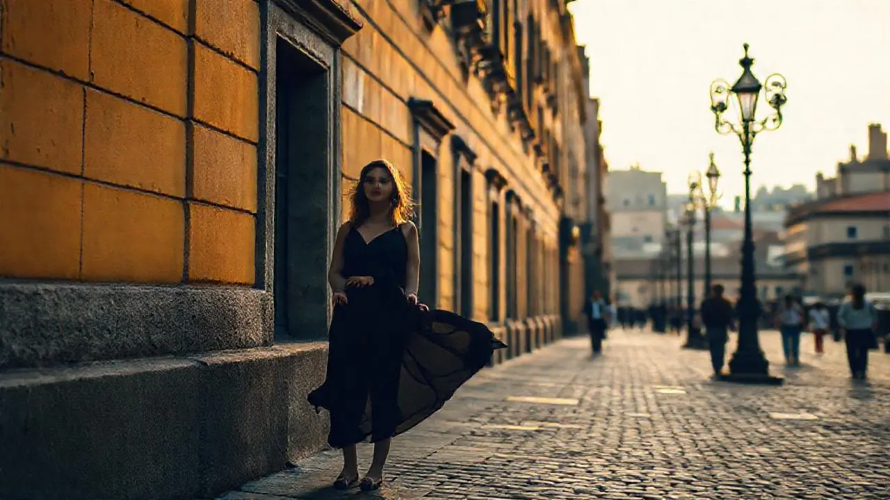 Escena urbana antigua, suave y difusa