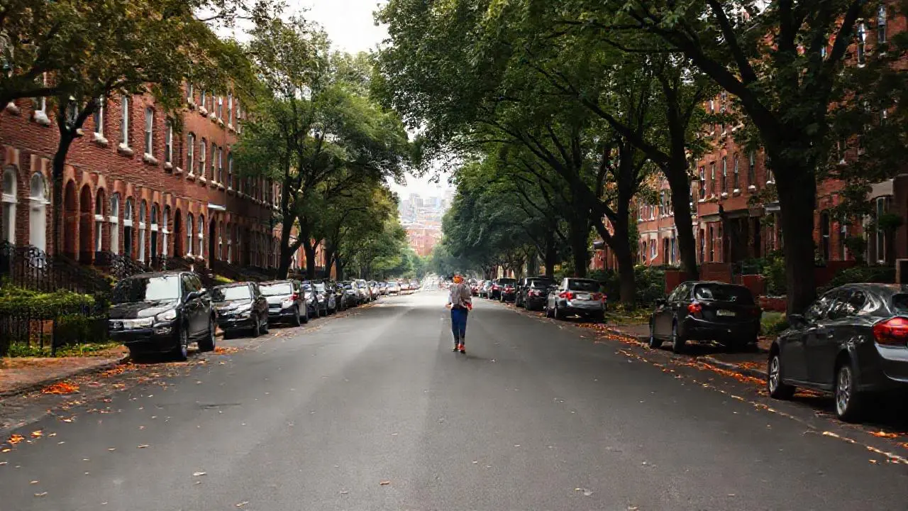 Calle urbana tranquila, luz suave y realista