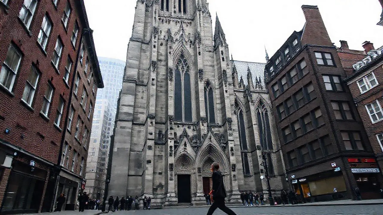 Catedral gótica imponente en ambiente urbano