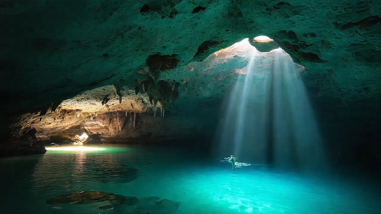 Aguas tranquilas, cuevas y luz natural