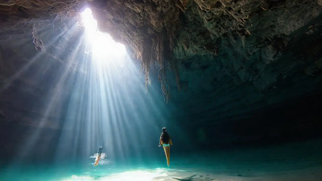 Una caverna submarina serena y vasta