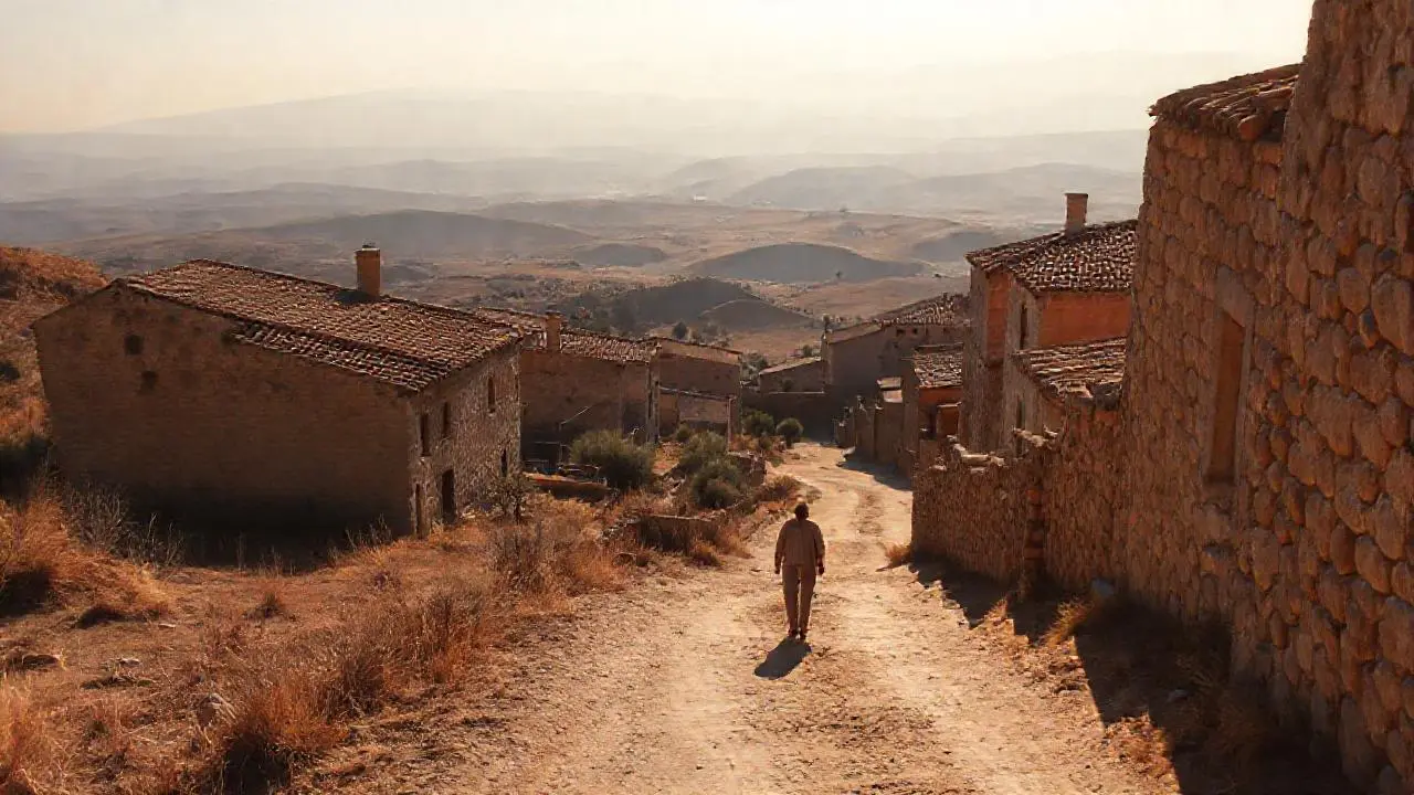 Paisaje rural, tranquilo y polvoriento